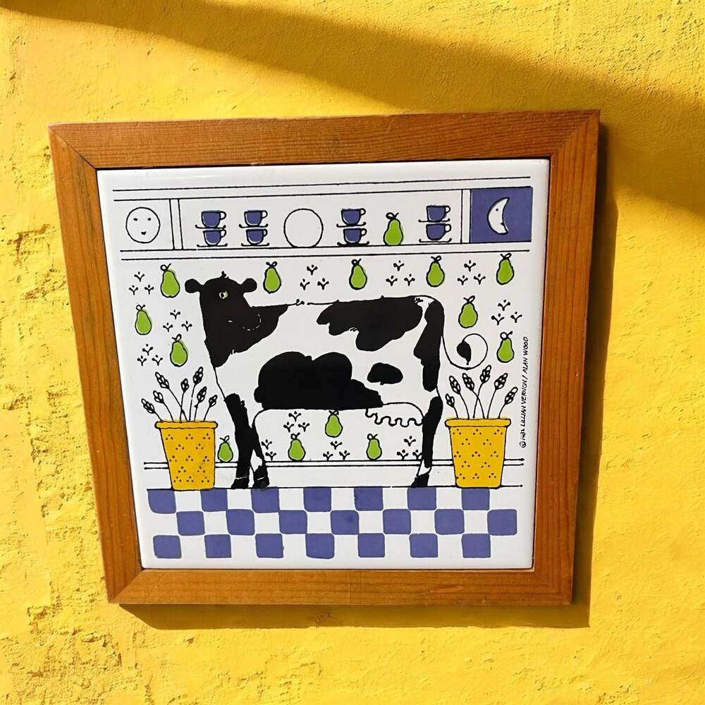 Vintage 1982 Lillian Vernon Alan Wood Cow Tile Trivet Cottagecore Farmhouse Art